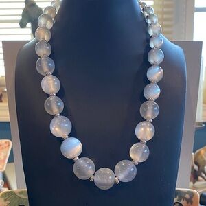Elegant Silver/Gray Moonglow Lucite Beaded Necklace